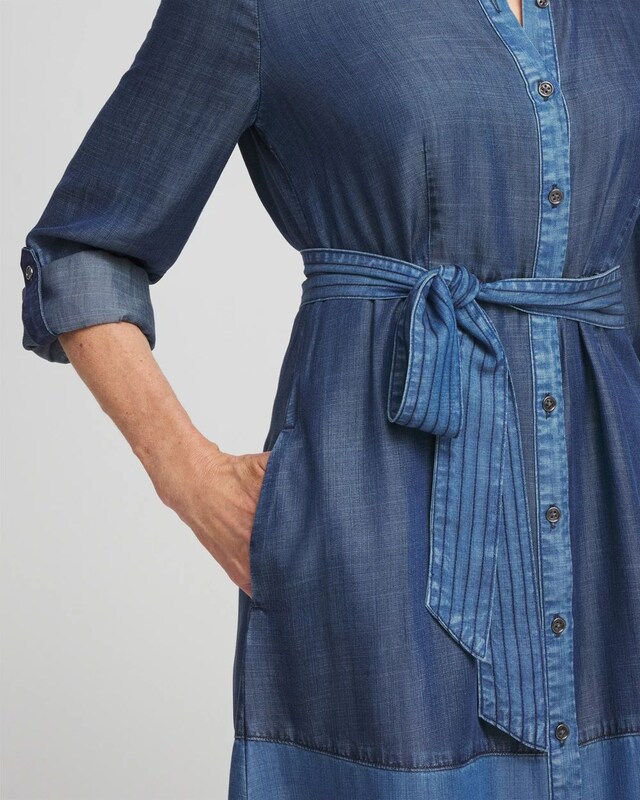 Colorblock Chambray Dress - image 4